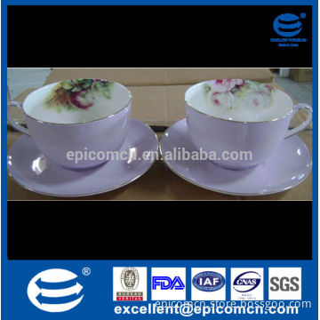 decal inside gold line fine bone china cup and saucer stock on sale